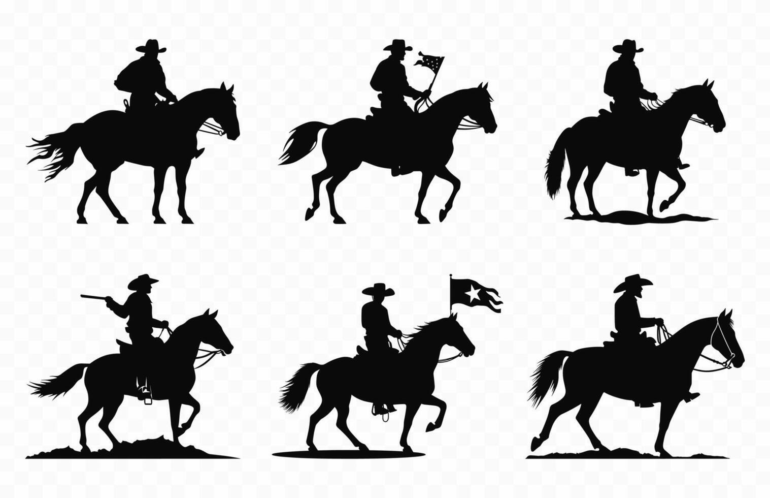 messicano cowboy equitazione un' cavallo sagome vettore impostare, charro cavallo nero silhouette fascio