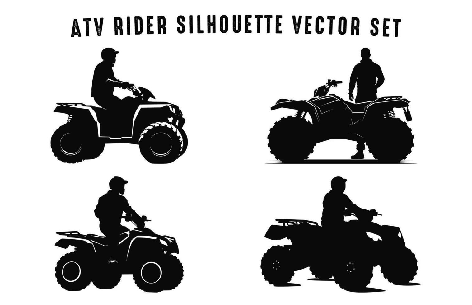 pilota equitazione atv vettore nero silhouette impostare, atv piloti sagome fascio