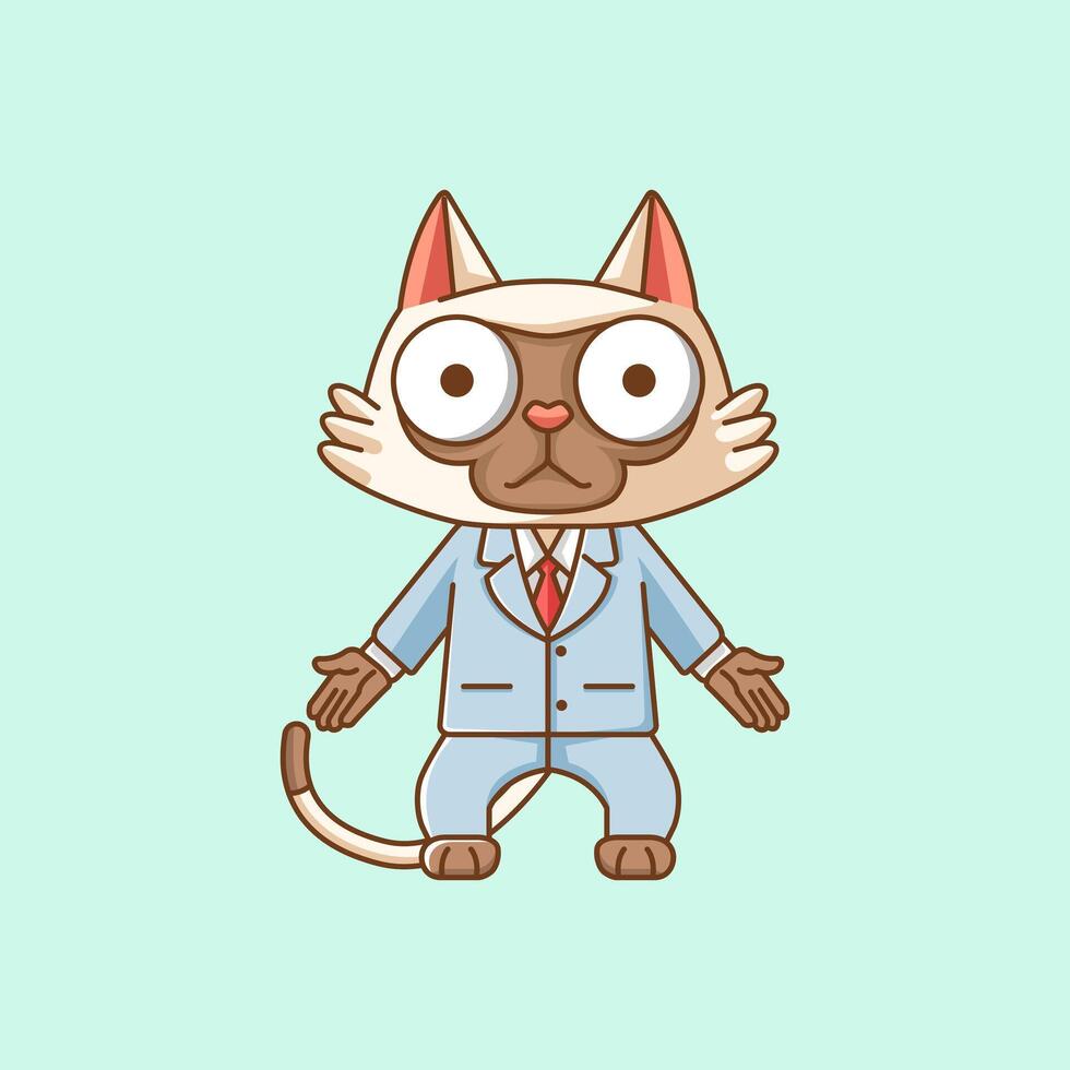 carino gatto uomo d'affari completo da uomo ufficio lavoratori cartone animato animale personaggio portafortuna icona piatto stile illustrazione concetto impostato vettore