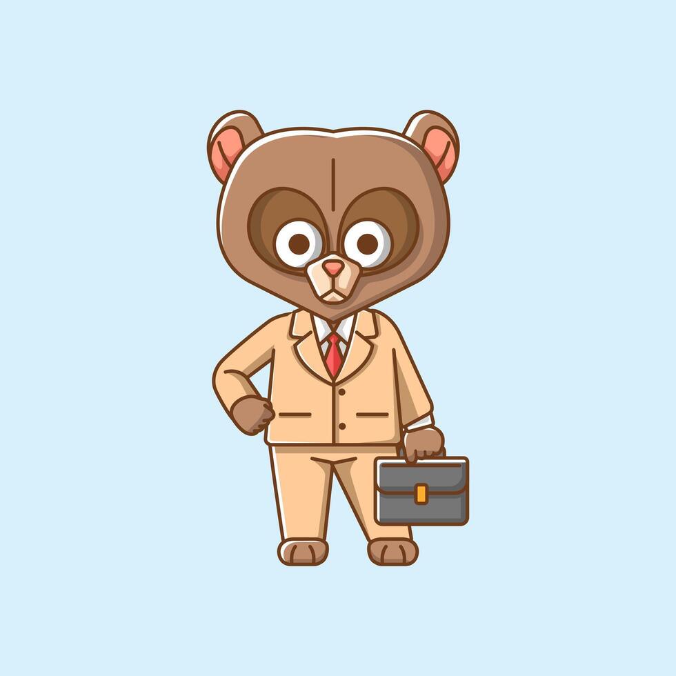 carino orso uomo d'affari completo da uomo ufficio lavoratori cartone animato animale personaggio portafortuna icona piatto stile illustrazione concetto vettore