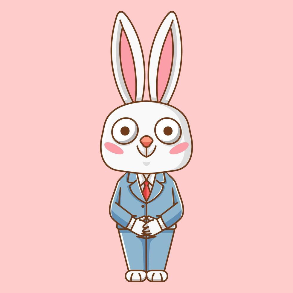 carino coniglio uomo d'affari completo da uomo ufficio lavoratori cartone animato animale personaggio portafortuna icona piatto stile illustrazione concetto vettore