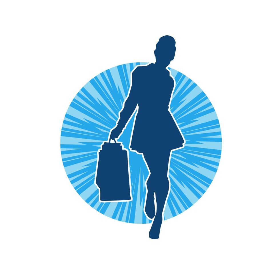 silhouette di un' sottile giovane donna trasporto shopping borse. vettore