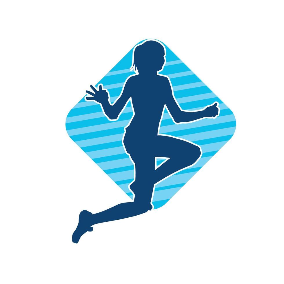 silhouette di un' contento donna salto posa. silhouette di un' femmina modello salti. vettore