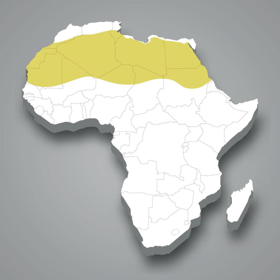 sahara regione Posizione entro Africa 3d carta geografica vettore