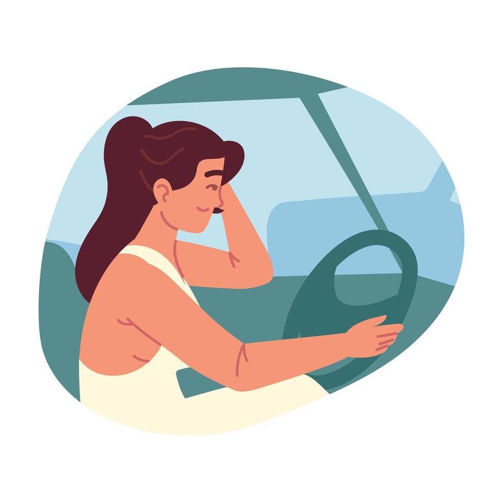 giovane donna alla guida di auto vettore