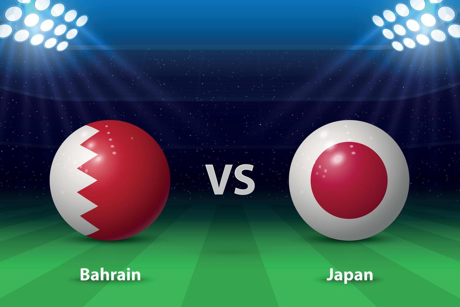 bahrain vs Giappone. tramortire palcoscenico Asia 2023, calcio tabellone segnapunti. vettore
