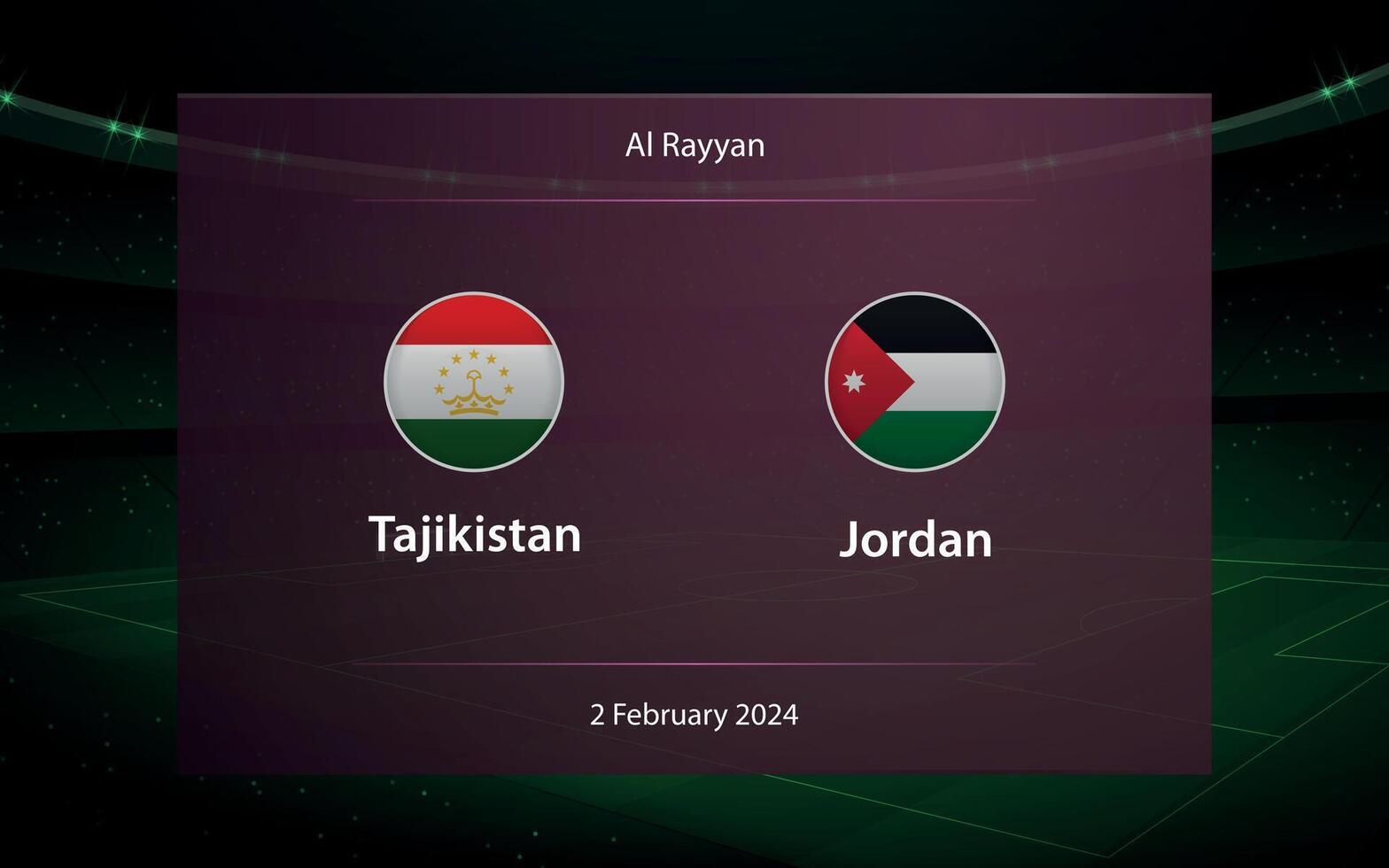 tagikistan vs Giordania. tramortire palcoscenico Asia 2023, calcio tabellone segnapunti vettore