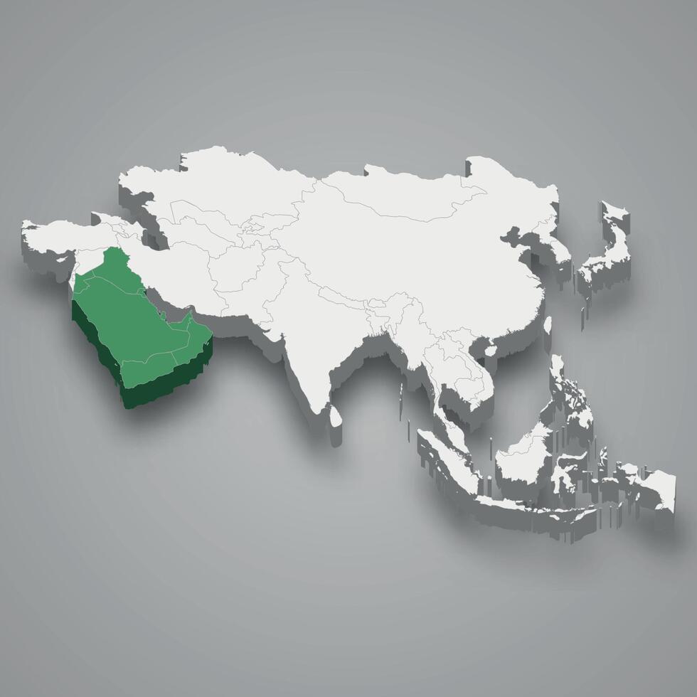 arabo penisola Posizione entro Asia 3d carta geografica vettore
