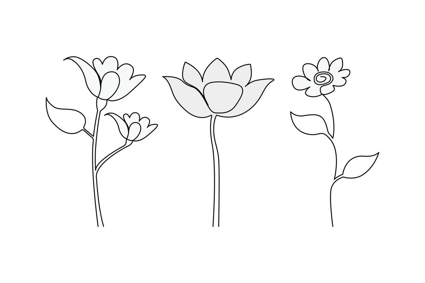 continuo linea singola fiori impostare, floreale, botanico, rosa, e minimalista fiori disegno schema arte vettore
