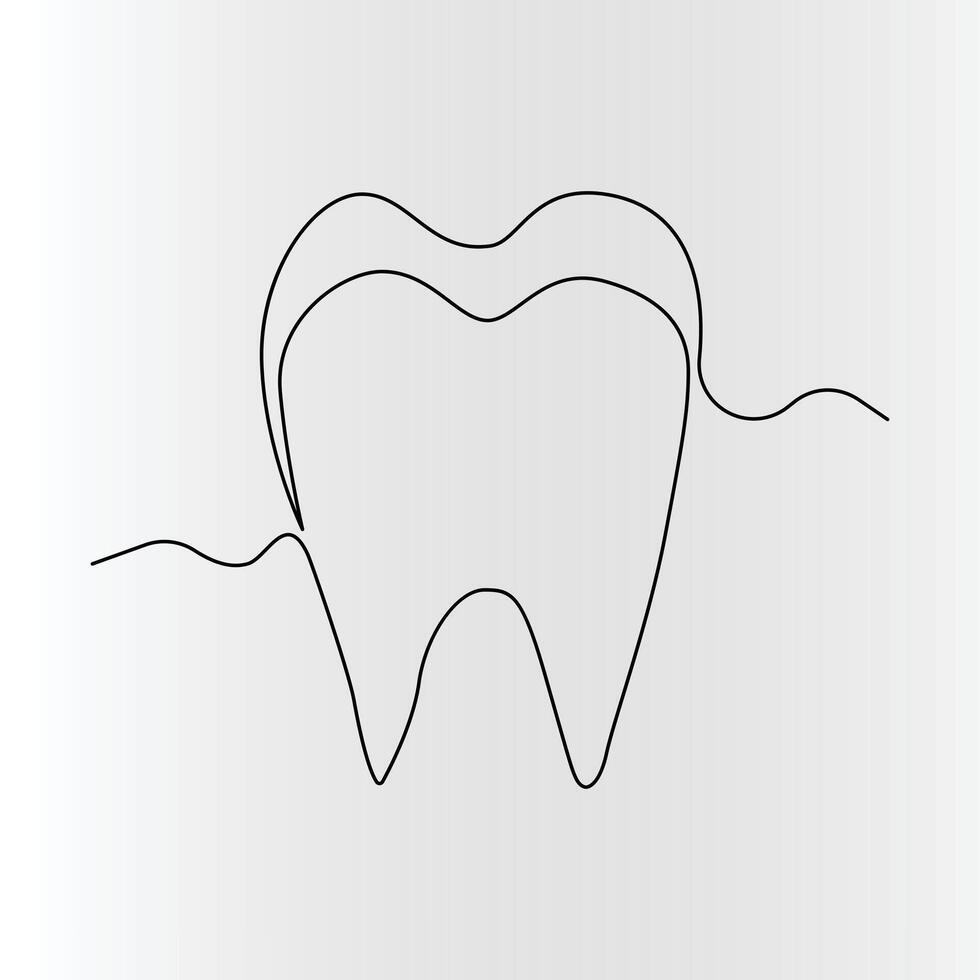 continuo una linea dente disegno stile e linea singola arte schema illustrazione vettore