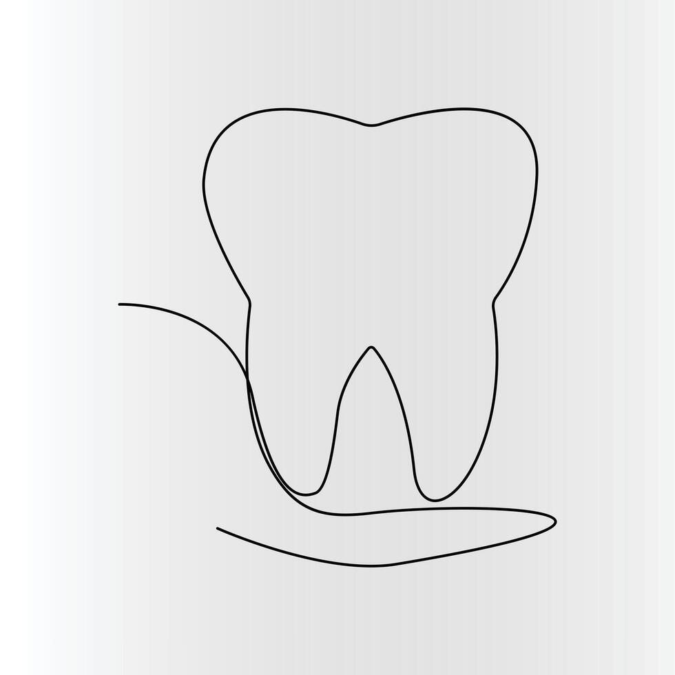 continuo una linea dente disegno stile e linea singola arte schema illustrazione vettore