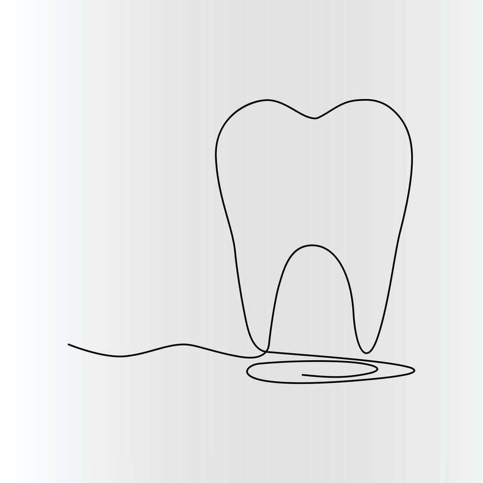 continuo una linea dente disegno stile e linea singola arte schema illustrazione vettore