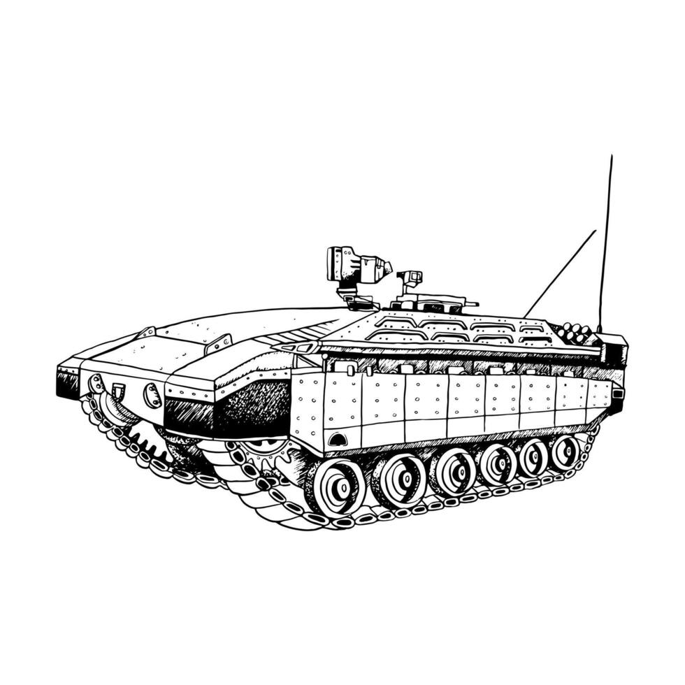 vettore nome israeliano blindato personale vettore e truppe militare veicolo di israeliano difesa forze nero e bianca inchiostro grafico illustrazione