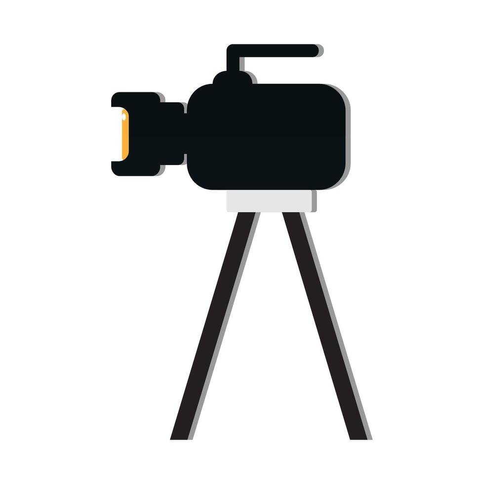 telecamera tripode icona e film telecamera su un' treppiedi. fabbricazione un' film singolo icona nel monocromatico stile vettore simbolo azione illustrazione ragnatela.