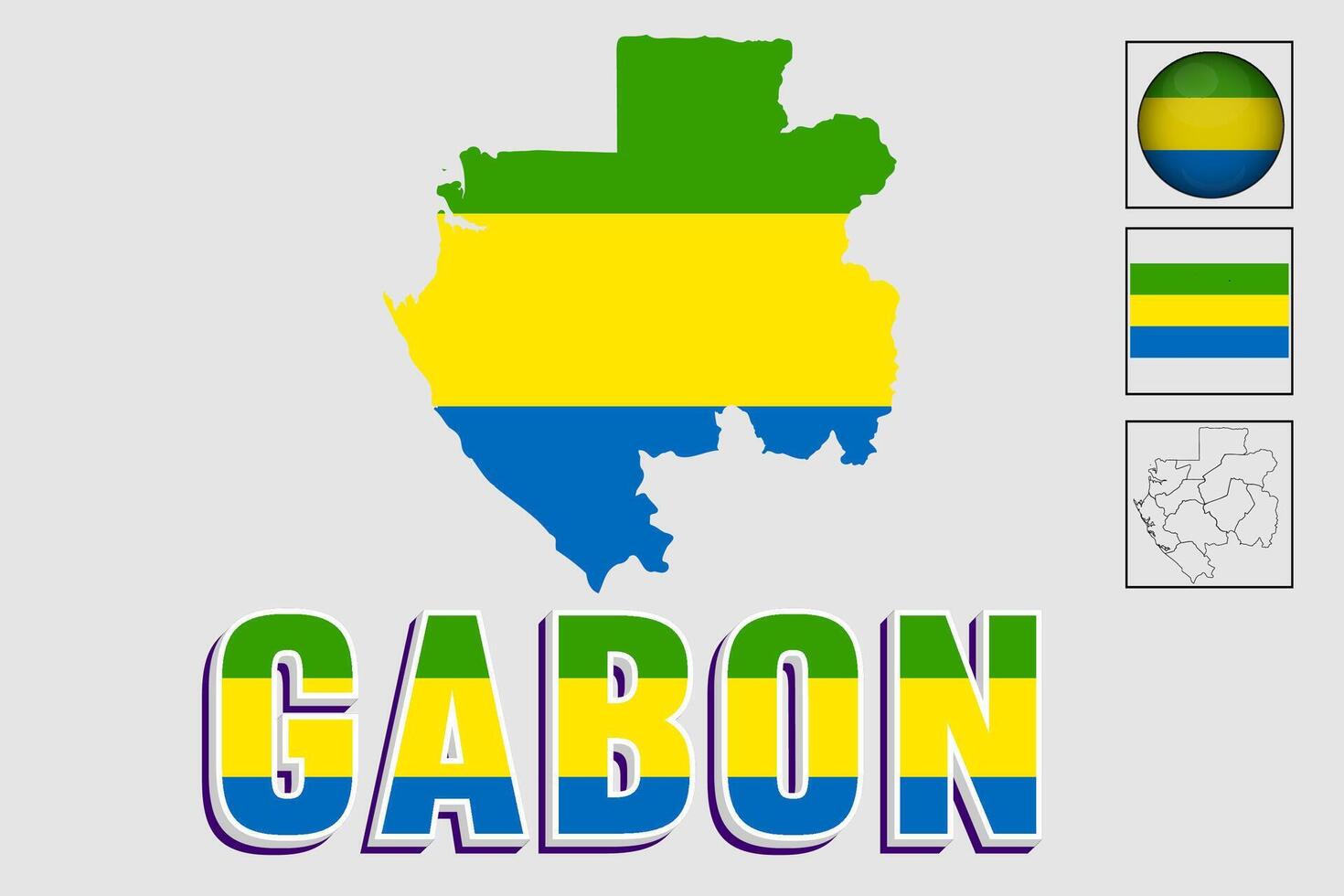 Gabon bandiera nazionale Africa emblema carta geografica icona vettore illustrazione
