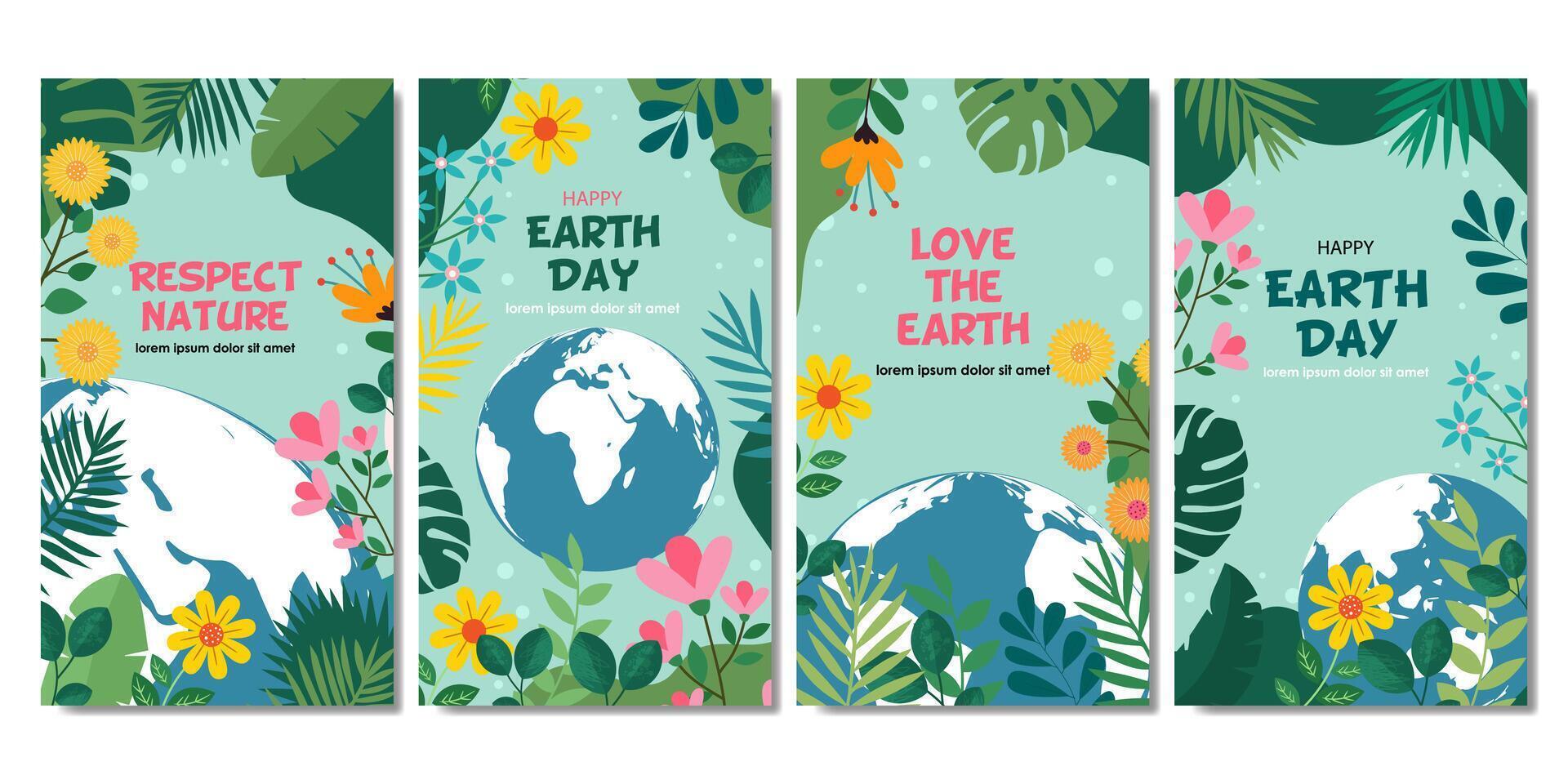 terra giorno collezione con pianeta terra e fiori per sociale media storia, sfondo, striscione, copertina vettore