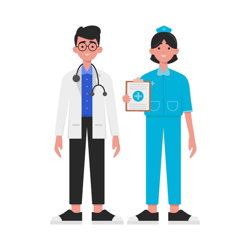 illustrazione di medico e infermiera vettore