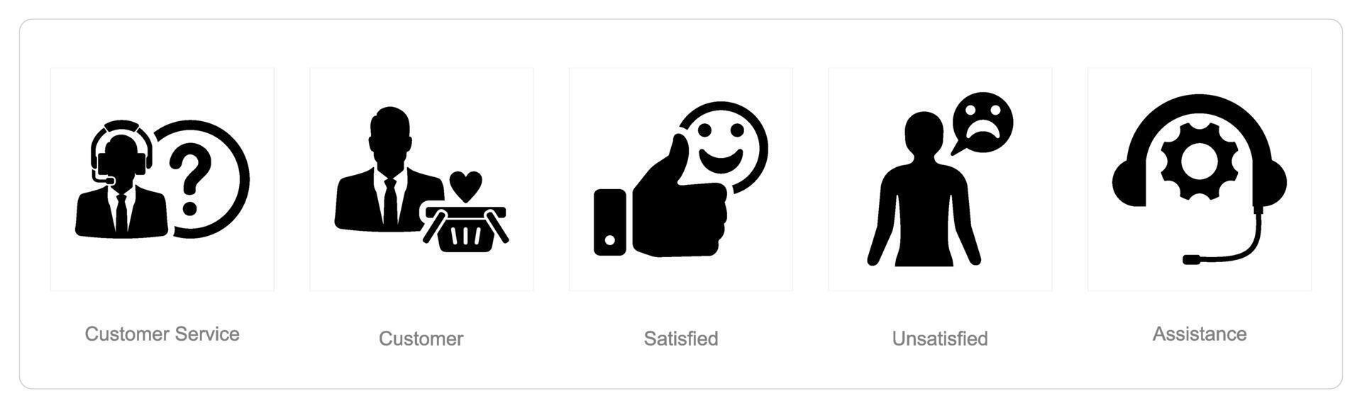 un' impostato di 5 cliente servizio icone come cliente servizio, cliente, soddisfatto vettore