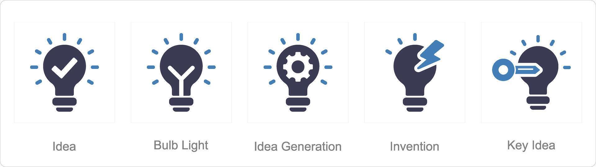 un' impostato di 5 idea icone come idea, lampadina luce, idea generazione vettore