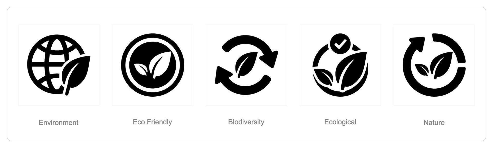 un' impostato di 5 ecologia icone come ambiente, eco amichevole, biodiversità vettore