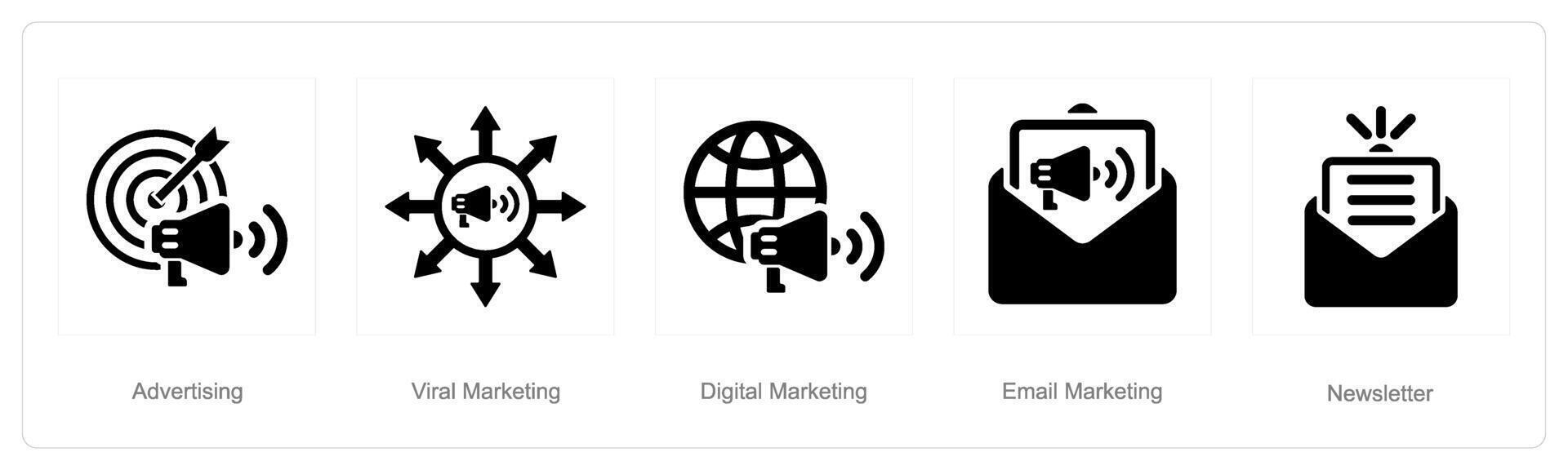 un' impostato di 5 digitale marketing icone come pubblicità, virale marketing, digitale marketing vettore