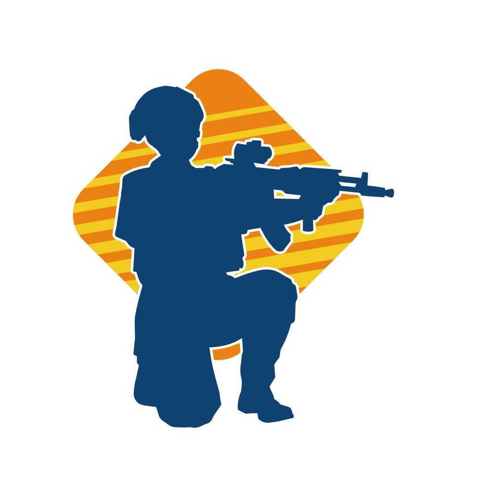 silhouette di un' maschio soldato trasporto macchina pistola arma. vettore