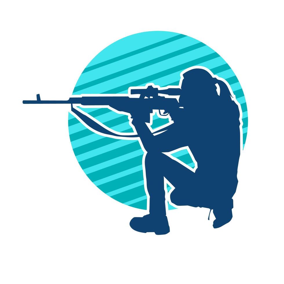 silhouette di un' femmina tiratore licenziare cecchino lungo barile fucile pistola arma vettore