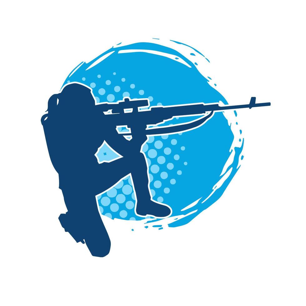 silhouette di un' femmina tiratore licenziare con cecchino lungo barile fucile pistola arma vettore