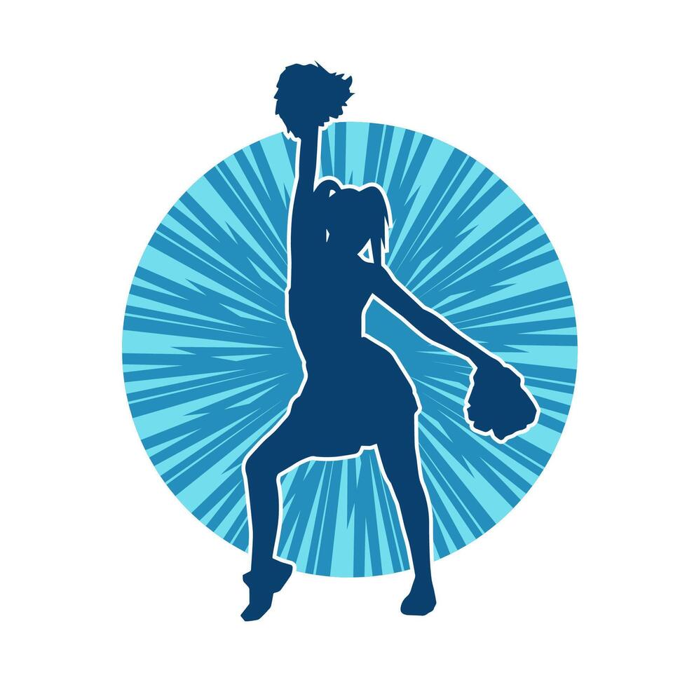 silhouette di un' femmina cheerleader trasporto pompon mentre danza vettore
