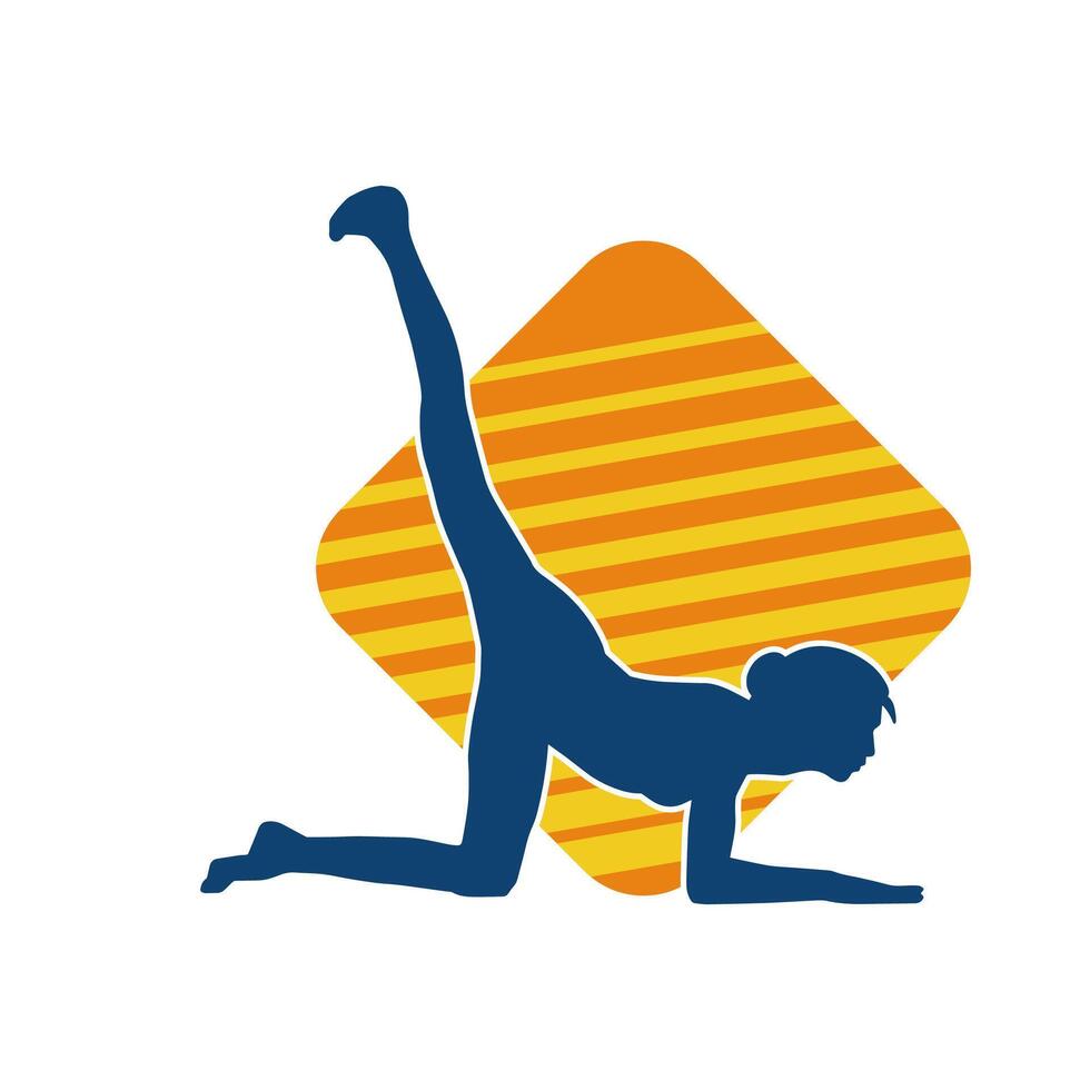 silhouette di un' sottile sportivo donna fare pilates esercizio. silhouette di un' sportivo femmina fare fisico esercizio. vettore