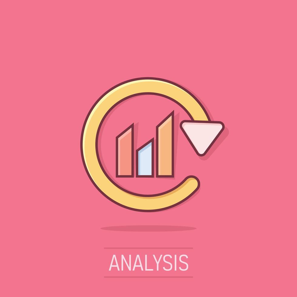 grafico freccia icona nel comico stile. finanziario analitica cartone animato vettore illustrazione su isolato sfondo. previsione spruzzo effetto cartello attività commerciale concetto.