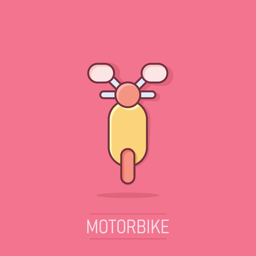 motocicletta icona nel comico stile. scooter cartone animato vettore illustrazione su isolato sfondo. ciclomotore veicolo spruzzo effetto attività commerciale concetto.