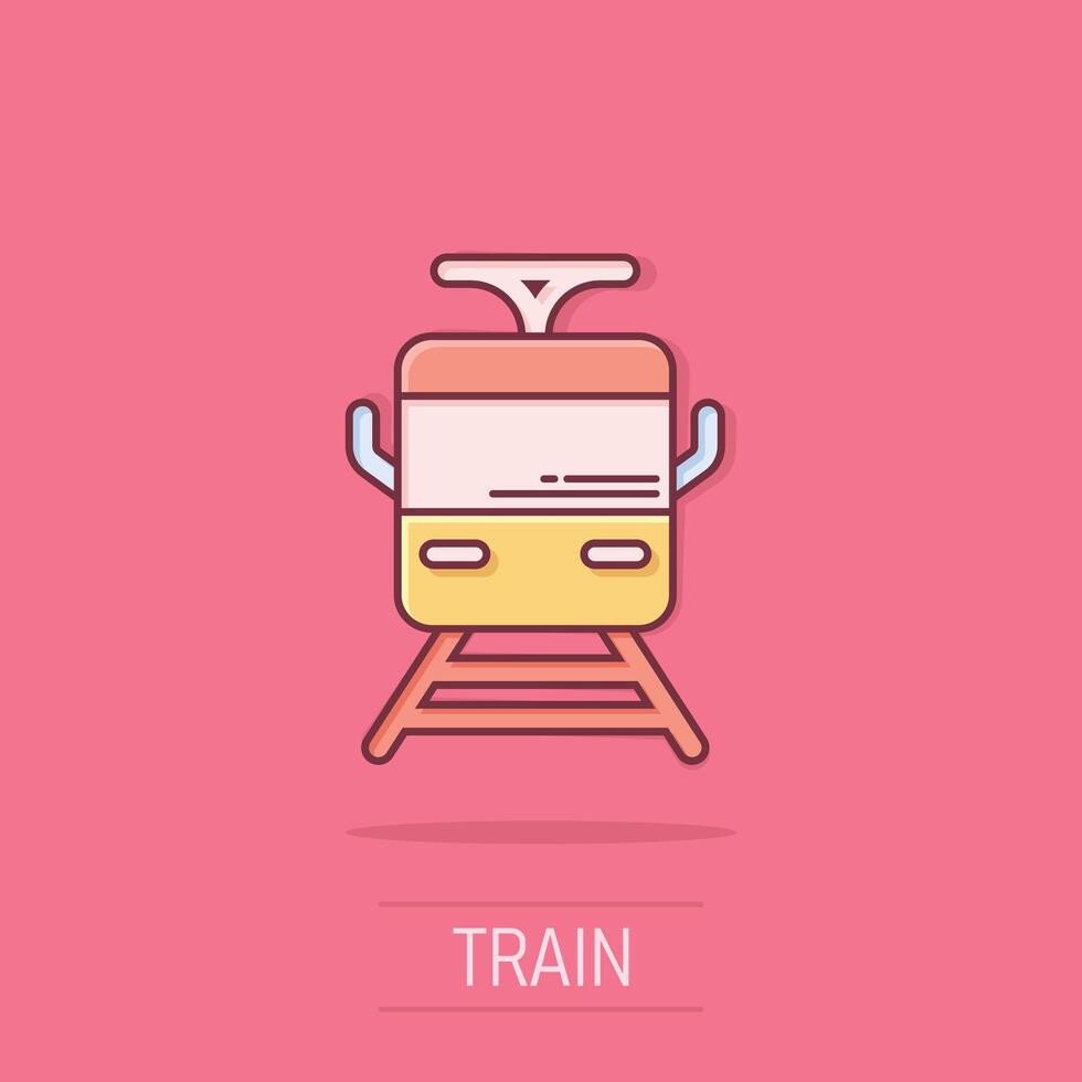 la metropolitana icona nel comico stile. treno metropolitana cartone animato vettore illustrazione su isolato sfondo. Ferrovia carico spruzzo effetto attività commerciale concetto.