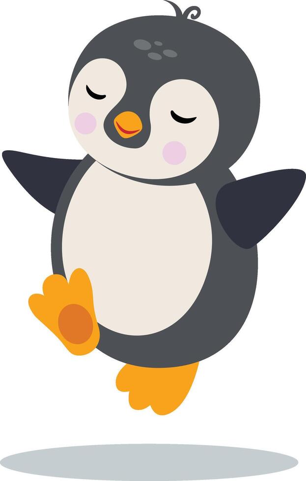 contento carino pinguino salto isolato vettore