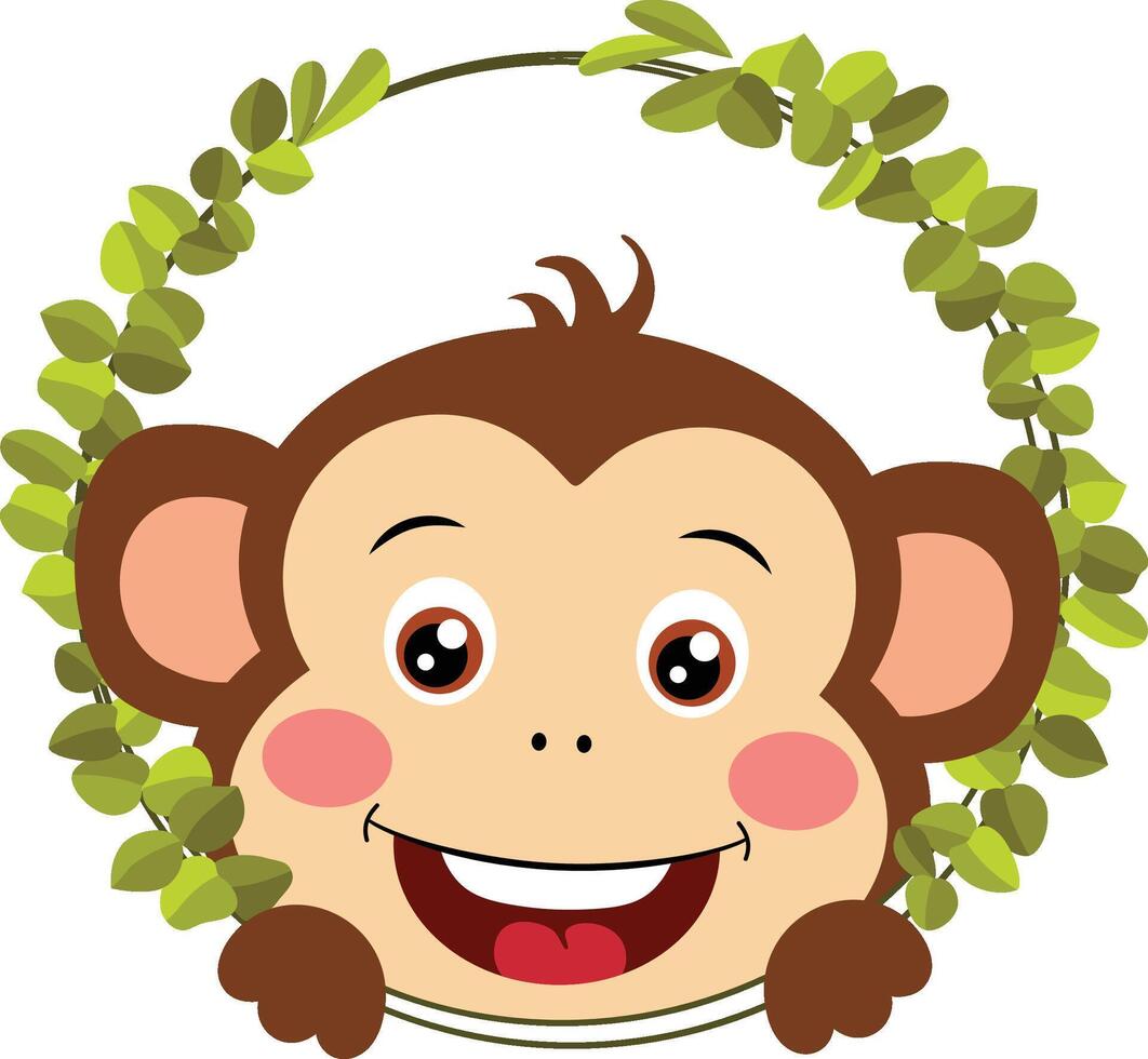amichevole scimmia sbirciando su di il giro le foglie telaio vettore