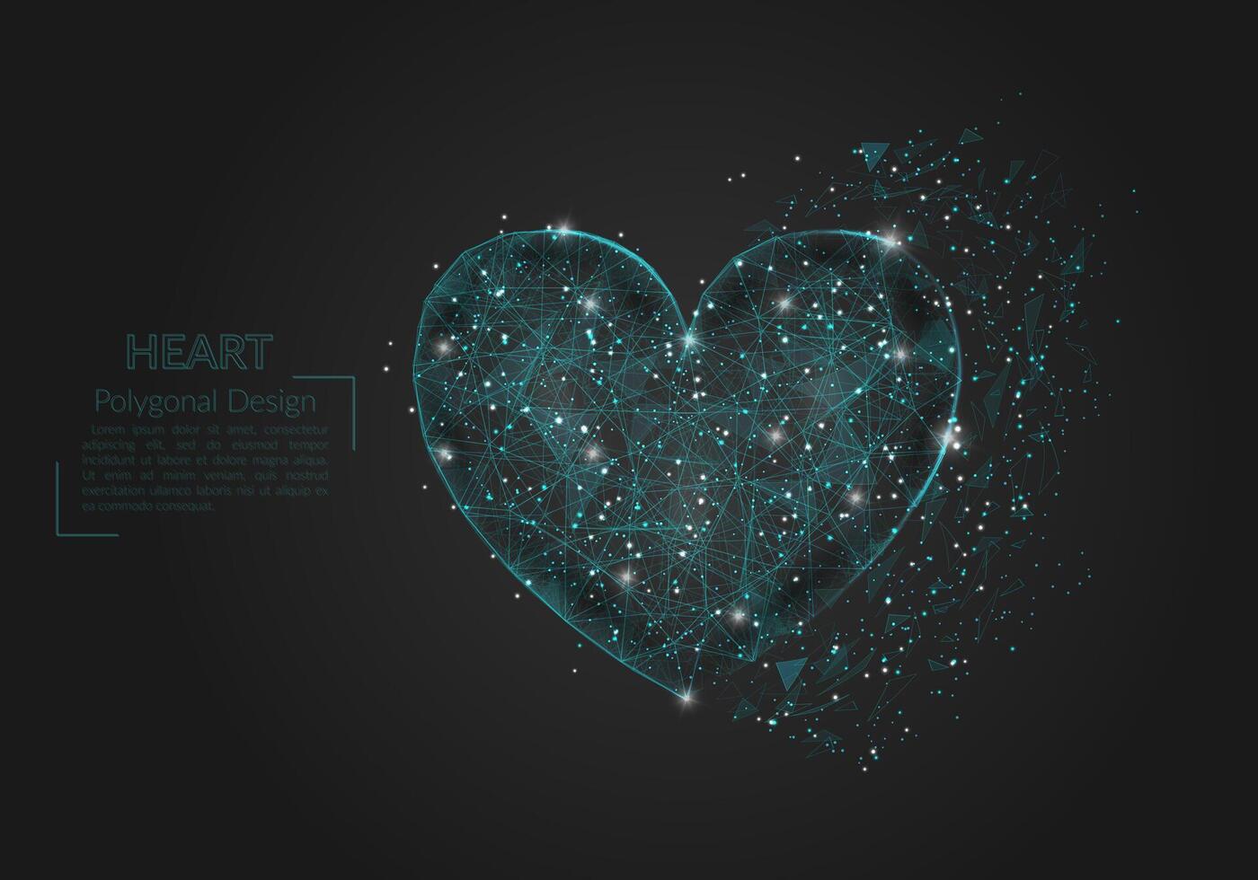 astratto isolato blu Immagine di un' cuore. poligonale illustrazione sembra piace stelle nel il nero notte cielo nel spase o volante bicchiere frammenti. digitale design per sito web, ragnatela, Internet. vettore