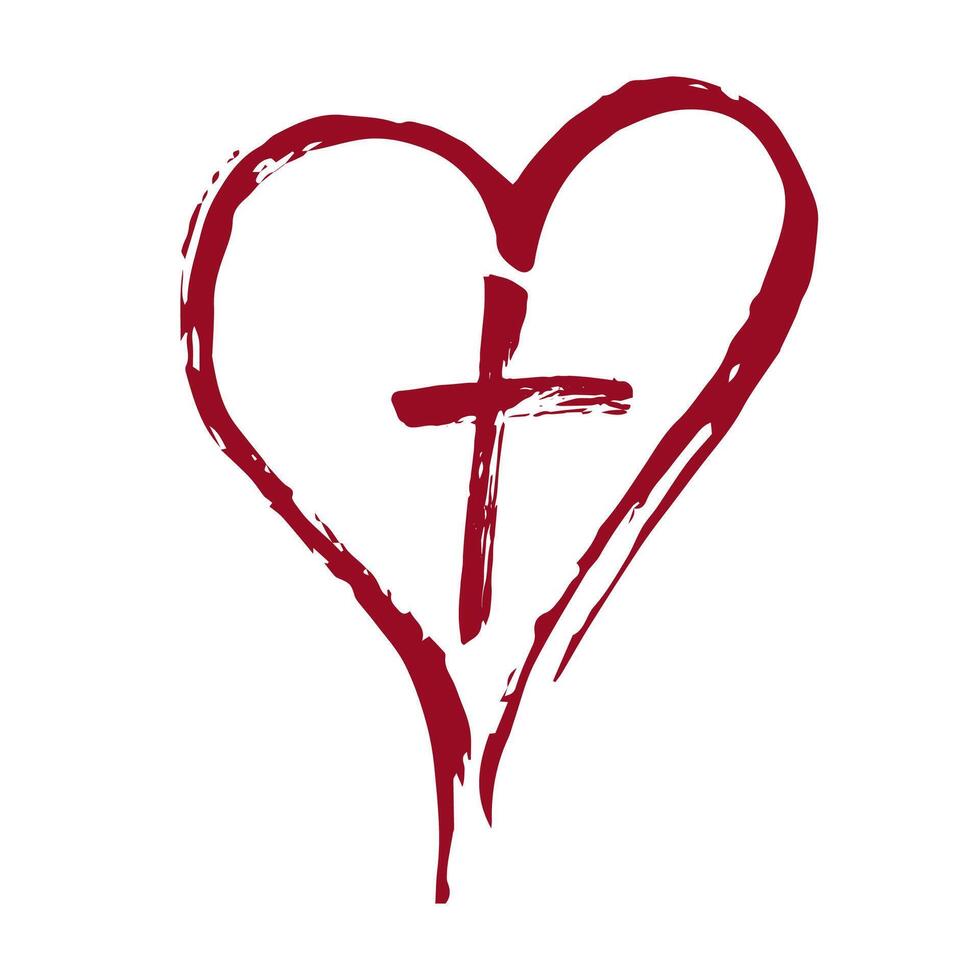 cristiano rosso attraversare e cuore disegnato di spazzola. vettore