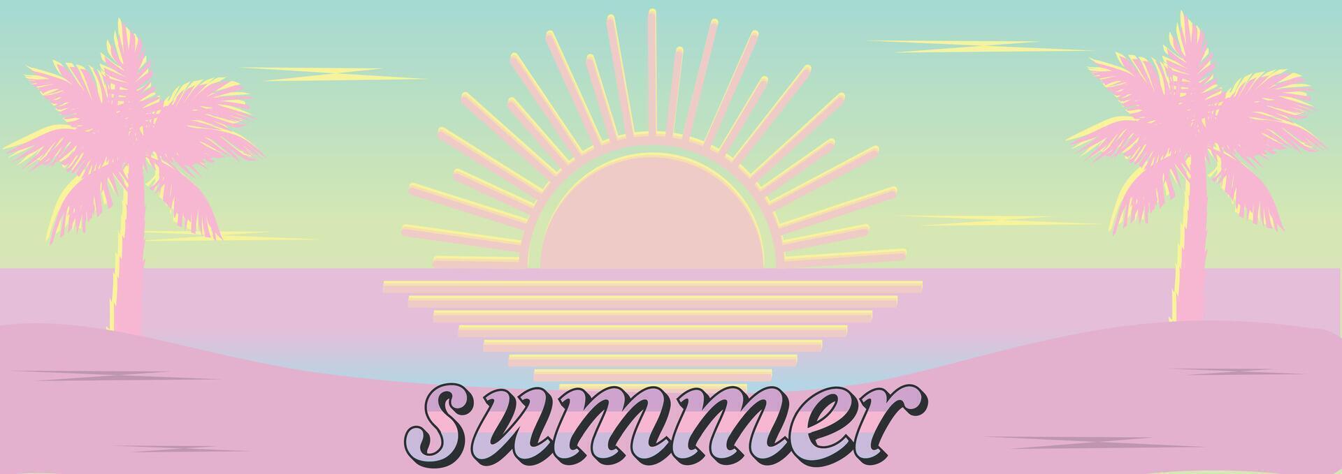 astratto minimo estate manifesto, coperchio, carta impostato con natura palma, sole. estate vacanze, viaggio, vacanza viaggio illustrazioni. promo Annunci design modello vettore