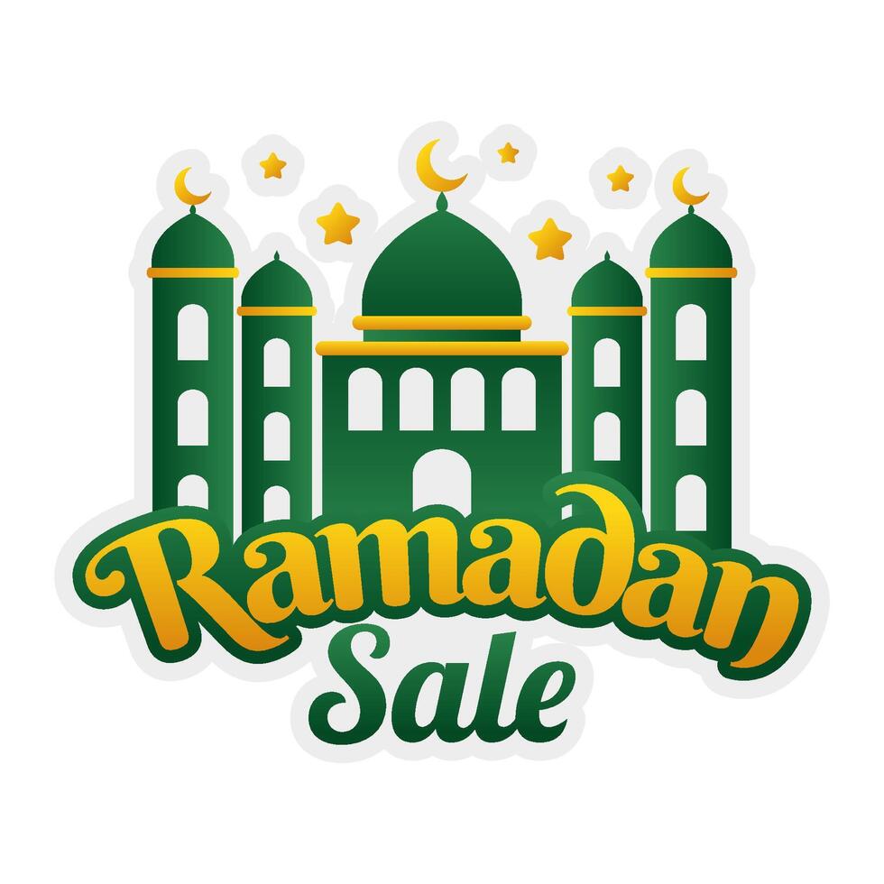 islamico Ramadan vendita etichetta distintivo bandiera modello design con moschea illustrazione vettore