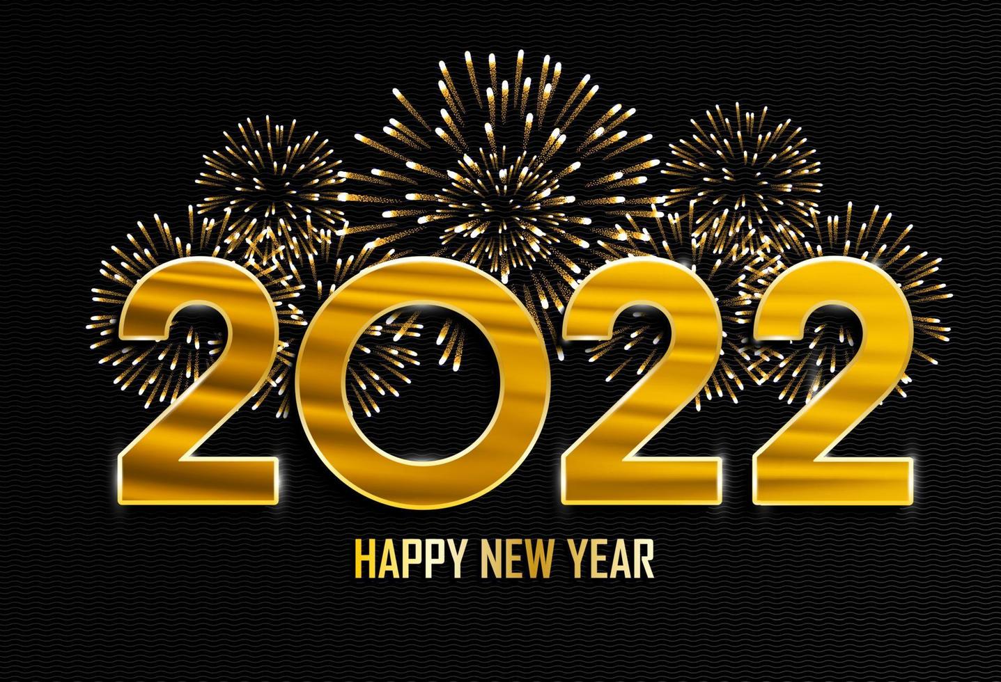 felice anno nuovo e buon natale 2022 anno nuovo sfondo dorato con fuochi d'artificio vettore