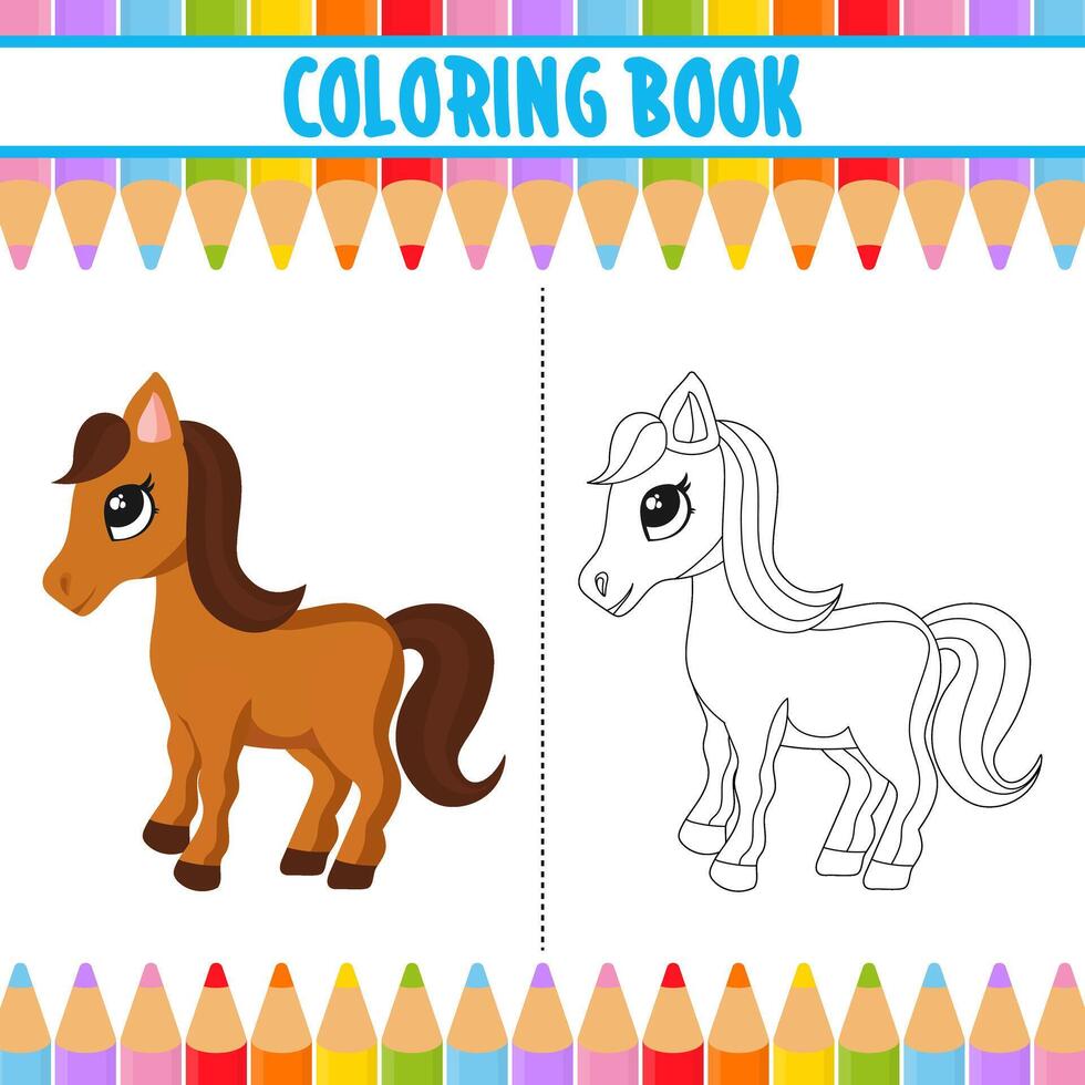 colorazione per bambini cartone animato nero silhouette isolato su bianca sfondo vettore illustrazione