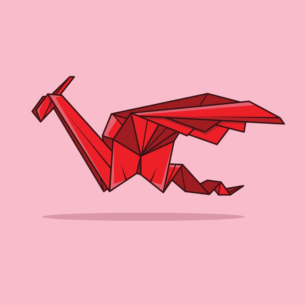 Drago origami rosso vettore