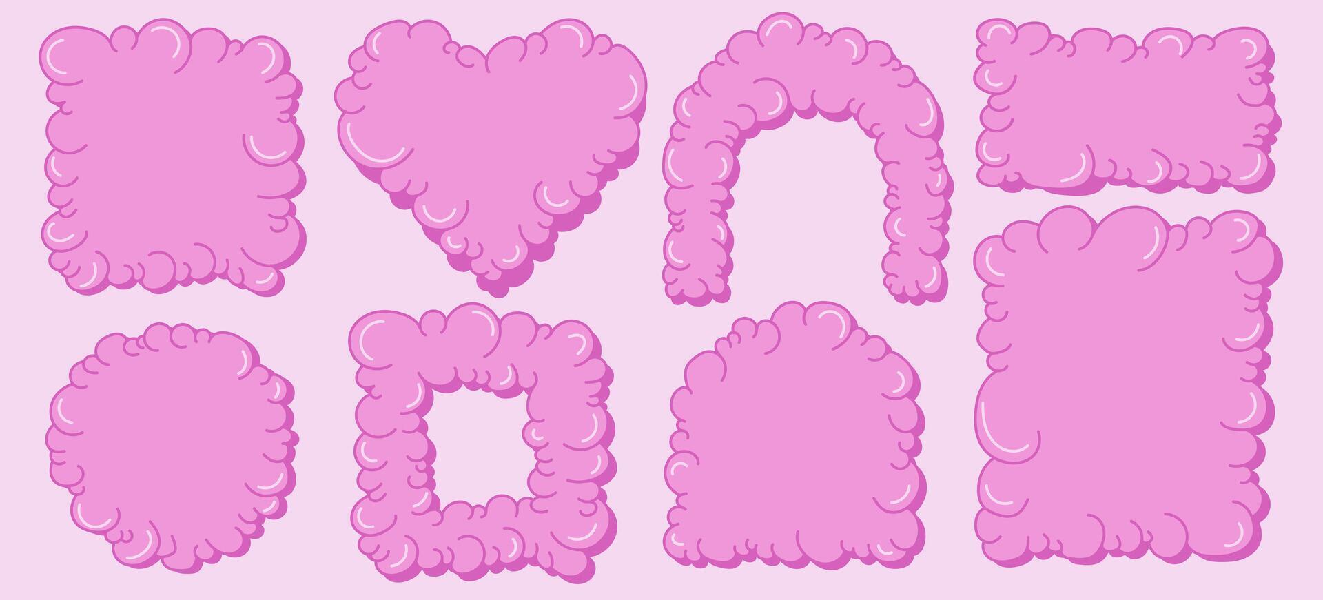 rosa nube astratto forma nel retrò y2k di moda stile. ondulato Palloncino sfondo. impaurito cuore e cerchio. vettore