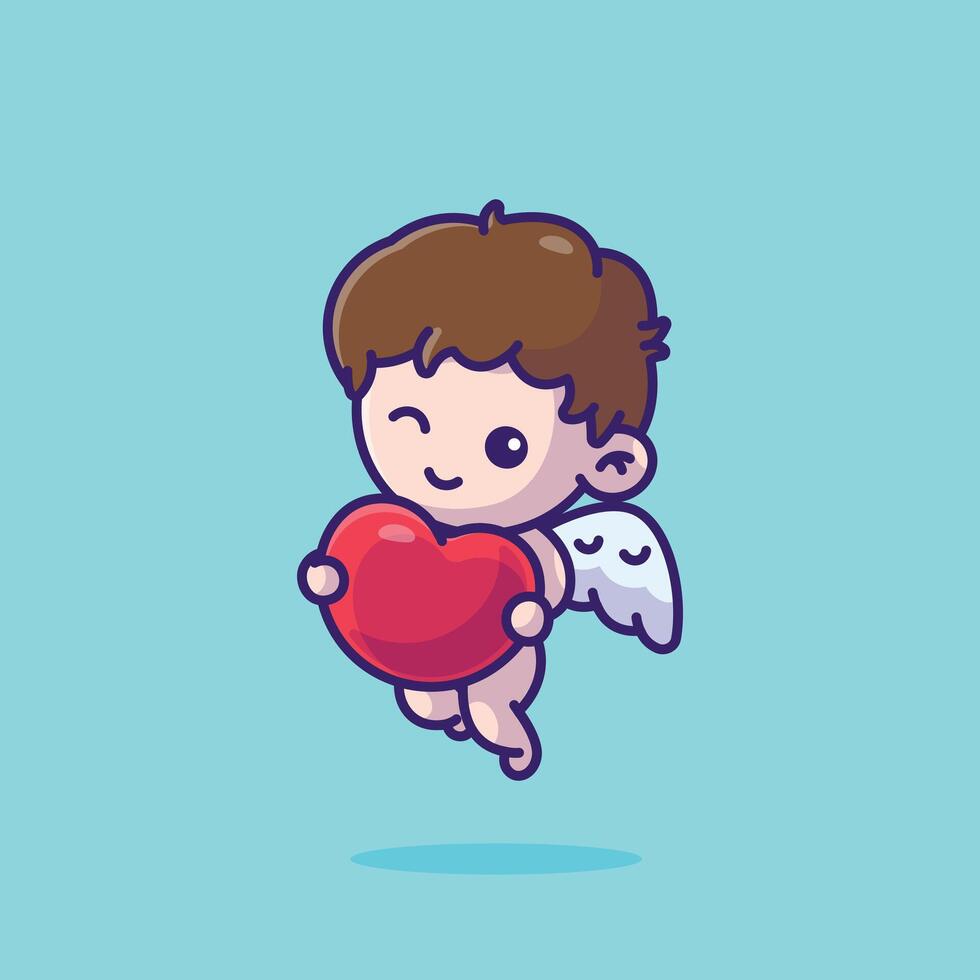 carino Cupido hold un' cuore cartone animato vettore illustrazione San Valentino concetto icona isolato