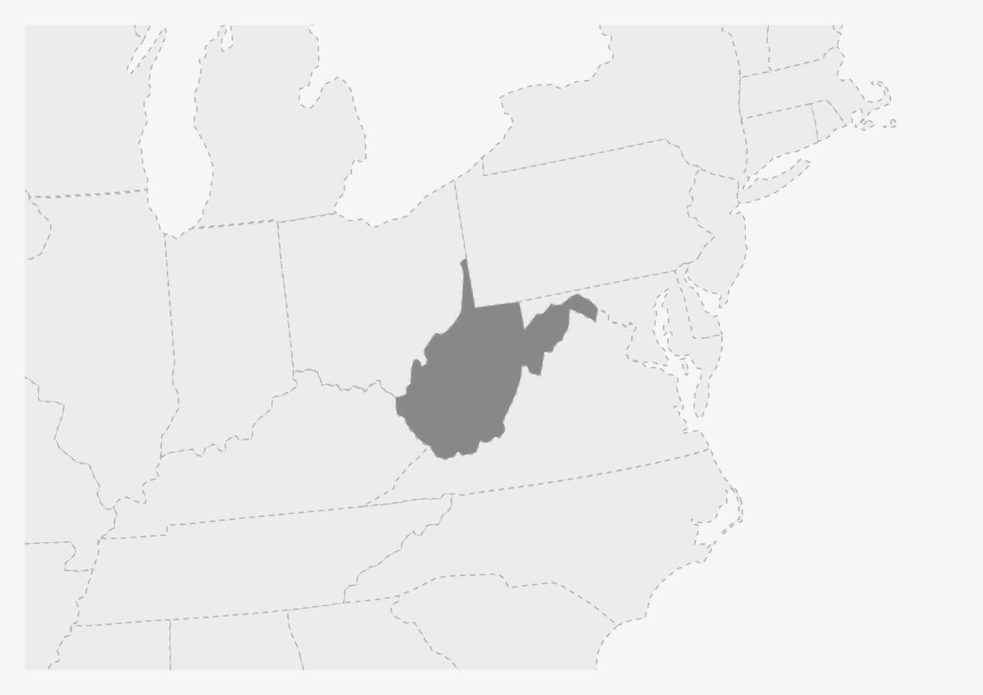 carta geografica di Stati Uniti d'America con evidenziato ovest Virginia stato carta geografica vettore