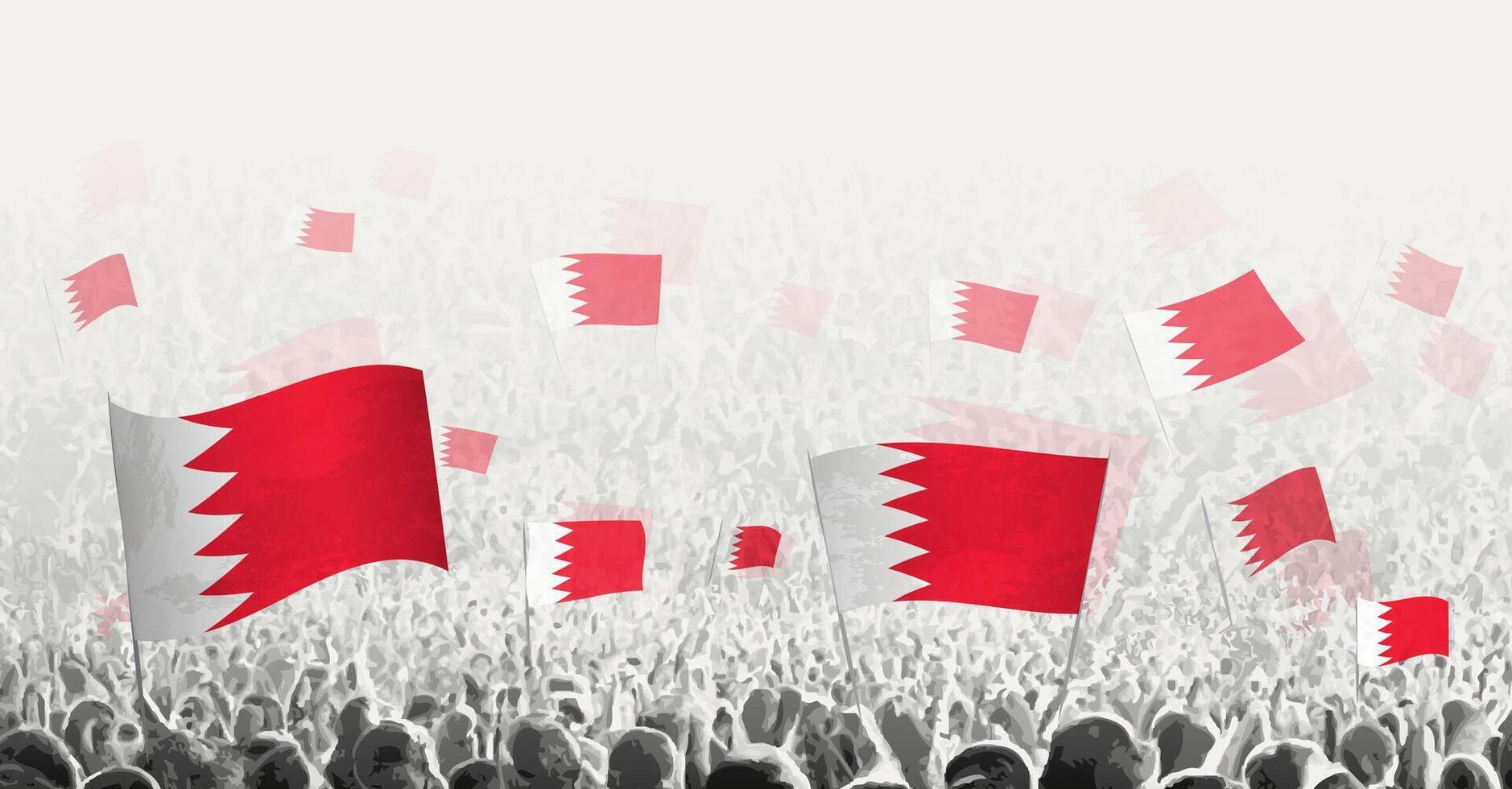 astratto folla con bandiera di Bahrain. popoli protesta, rivoluzione, sciopero e dimostrazione con bandiera di Bahrain. vettore