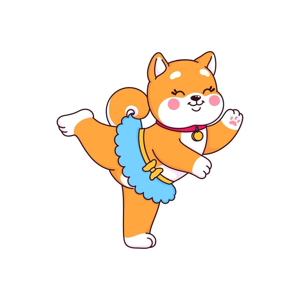 cartone animato giapponese contento shiba inu ballerina cane vettore