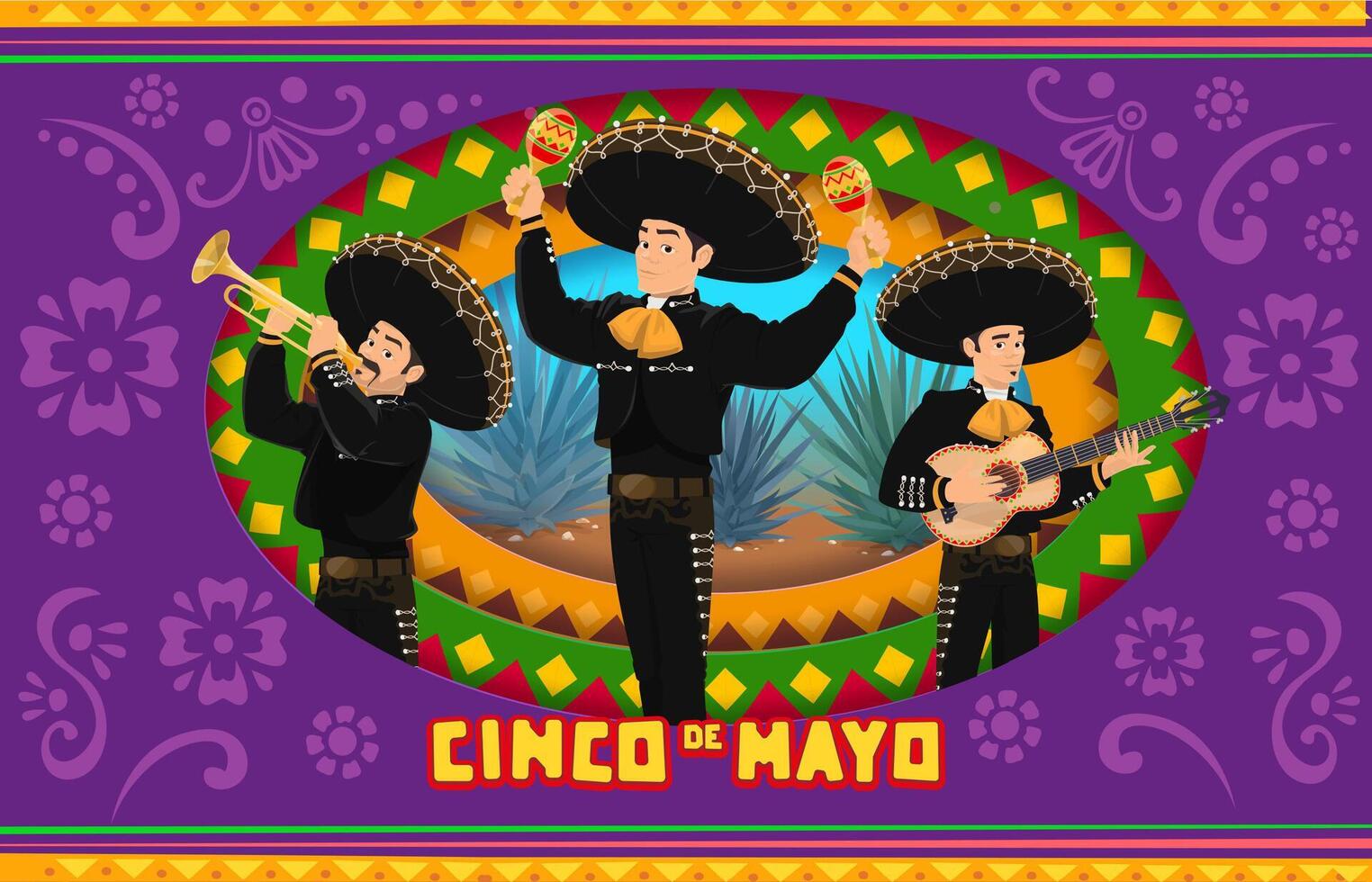 cinco de mayo vacanza carta tagliare mariachi musicisti vettore