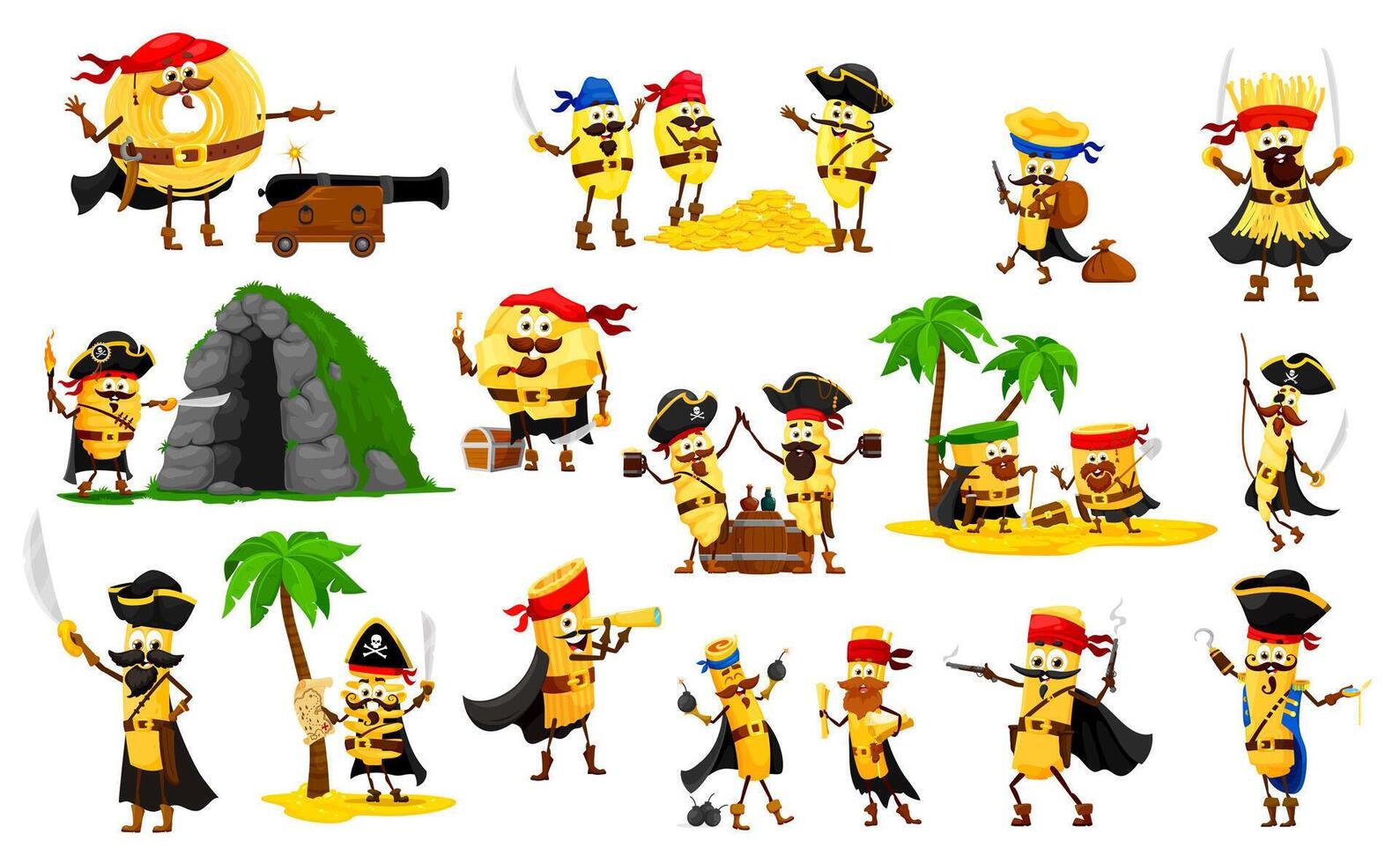 cartone animato italiano pasta pirata o corsaro personaggi vettore