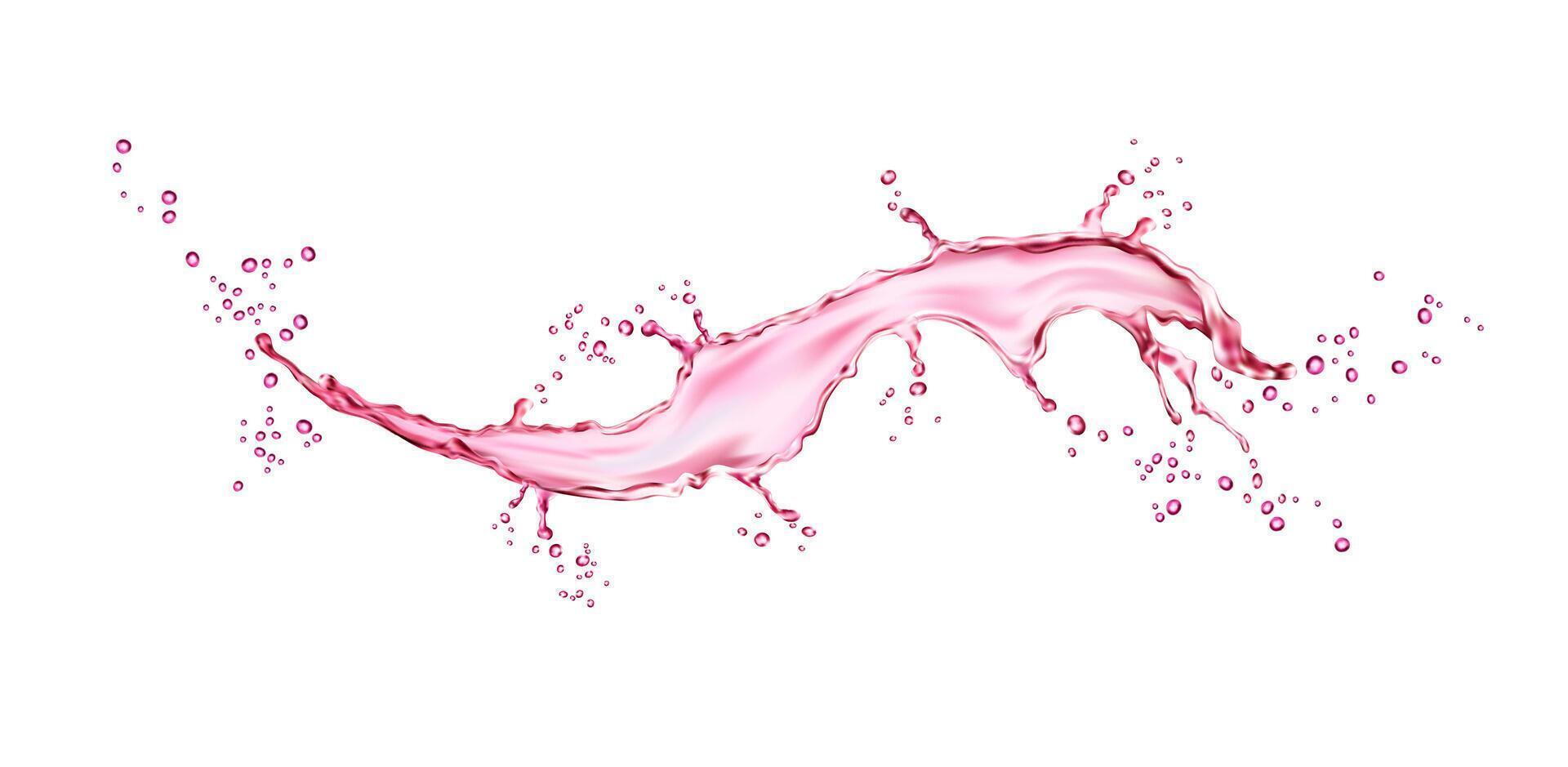 realistico rosa acqua lungo spruzzata, succo, vino onda vettore